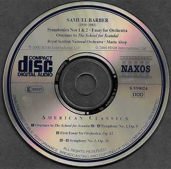 CD Samuel Barber: Orchestral Works, Volume 1 - Symphonies Nos 1 And 2 346155