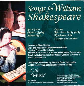 CD Sara Stowe: Songs For William Shakespeare 353931