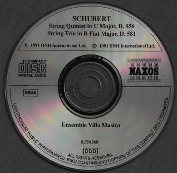 CD Franz Schubert: String Quintet In C Major, D. 956 / String Trio In B Flat Major, D. 581 431991