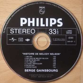 CD Serge Gainsbourg: Histoire De Melody Nelson 46150