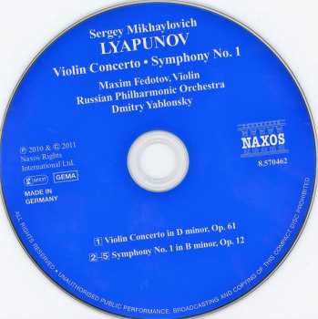 CD Sergei Lyapunov: Violin Concerto • Symphony No. 1 291196