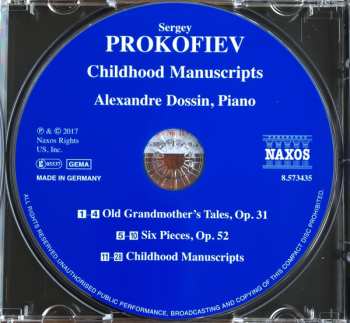 CD Sergei Prokofiev: Childhood Manuscripts; Old Grandmother's Tales; Six Pieces, Op. 52 265822