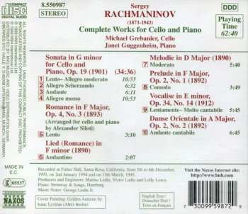 CD Sergei Vasilyevich Rachmaninoff: Complete Works For Cello And Piano 334094