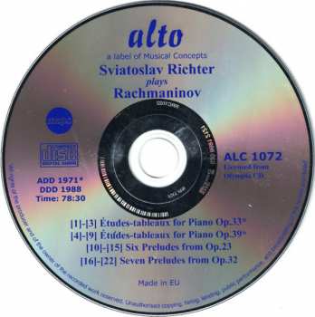 CD Sergei Vasilyevich Rachmaninoff: Preludes and Études-Tableaux 320339