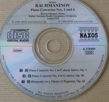 CD Sergei Vasilyevich Rachmaninoff: Piano Concertos Nos. 1 And 4 / Rhapsody On A Theme Of Paganini 304917