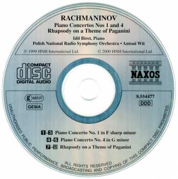 CD Sergei Vasilyevich Rachmaninoff: Piano Concertos Nos 1 And 4, Rhapsody On A Theme Of Paganini 326963