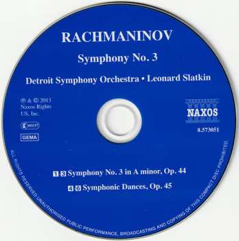CD Sergei Vasilyevich Rachmaninoff: Symphony No. 3 In A Minor, Op. 44 / Symphonic Dances, Op. 45 436511