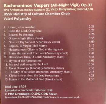 CD Sergei Vasilyevich Rachmaninoff: Vespers (All-Night Vigil) op. 37 189228