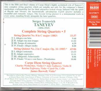CD Sergey Ivanovich Taneyev: Complete String Quartets • 5 (String Quartet No. 8 / String Quintet No. 2) 326192