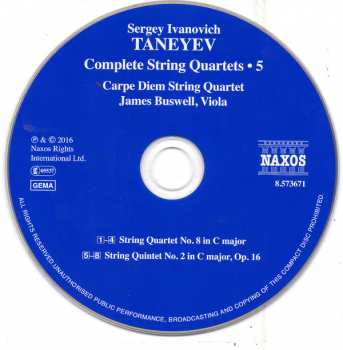CD Sergey Ivanovich Taneyev: Complete String Quartets • 5 (String Quartet No. 8 / String Quintet No. 2)