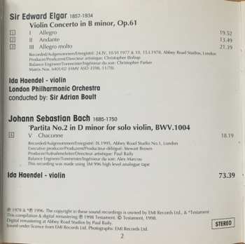 CD Sir Edward Elgar: Ida Haendel Plays Elgar’s Violin Concerto & Bach’s Chaconne 331501