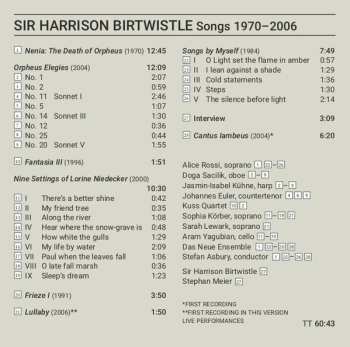 CD Harrison Birtwistle: Songs 1970-2006 539225