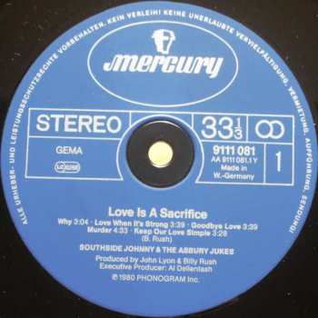 LP Southside Johnny & The Asbury Jukes: Love Is A Sacrifice 335953