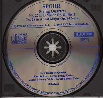 CD Louis Spohr: String Quartets (Complete) Vol. 1 No. 27, Op. 84, No. 1 • No. 28, Op. 84, No. 2 469139