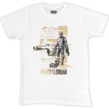Merch Star Wars: Star Wars Unisex T-shirt: The Mandalorian Din & Grogu (small) White