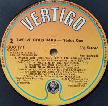 2LP Status Quo: 12 Gold Bars Volume I+I