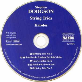 CD Stephen Dodgson: String Trios. Works For Solo Violin, Solo Viola And Solo Cello 296361
