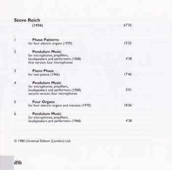 CD Steve Reich: Phase Patterns / Pendulum Music / Piano Phase / Four Organs 274177