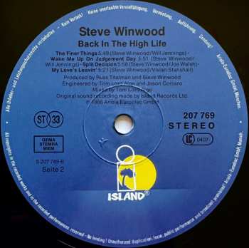 LP Steve Winwood: Back In The High Life