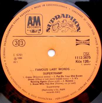 LP Supertramp: "...Famous Last Words..." 42210