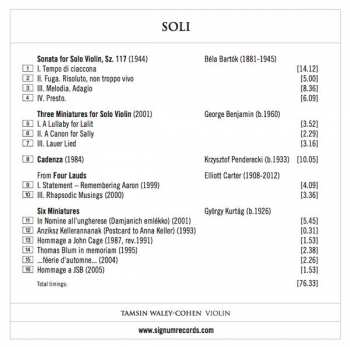 CD Tamsin Waley-Cohen: SOLI: Works For Solo Violin By Bartók, Penderecki, Benjamin, Carter And Kurtág 323128
