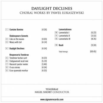 CD Tenebrae: Daylight Declines: Choral Works By Paweł Łukaszewski 101134