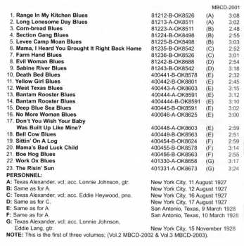CD Texas Alexander:   Complete Recordings In Chronological Order (11 August 1927 To 15 November 1928) ‎Volume 1  153133
