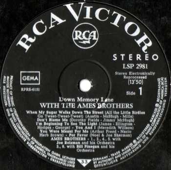 LP The Ames Brothers: Down Memory Lane With The Ames Brothers