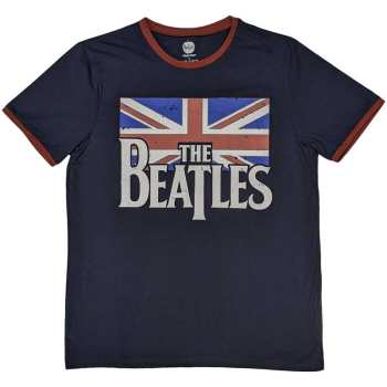 Merch The Beatles: The Beatles Unisex Ringer T-shirt: Drop T Logo & Vintage Flag (large) L