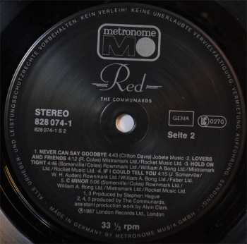 LP The Communards: Red CLR
