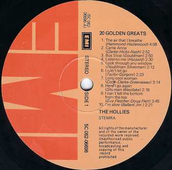 LP The Hollies: 20 Golden Greats