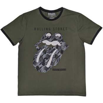 Merch The Rolling Stones: The Rolling Stones Unisex Ringer T-shirt: Black & White Tongue (x-large) Green