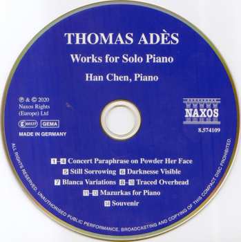 CD Thomas Adès: Works for Solo Piano 319976