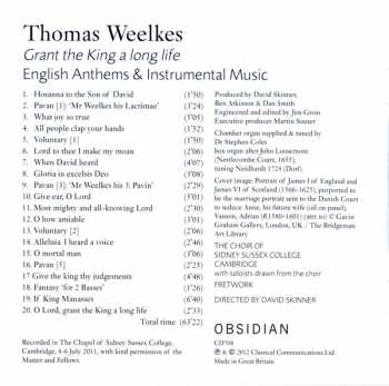 CD Thomas Weelkes: Grant The King A Long Life (English Anthems & Instrumental Music) 336093