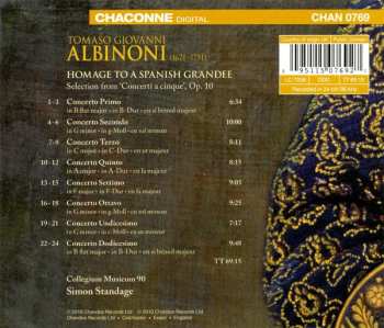 CD Tomaso Albinoni: Homage To A Spanish Grandee - Concertos From Op. 10 429433