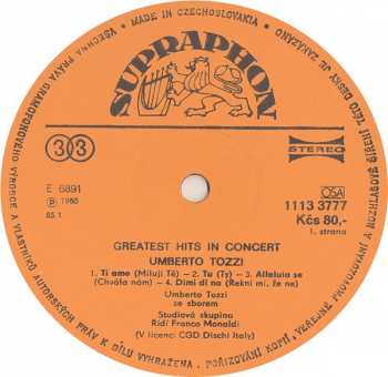 LP Umberto Tozzi: Greatest Hits In Concert 41917