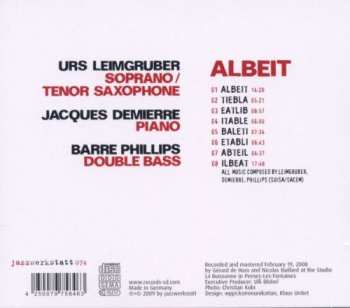 CD Urs Leimgruber / Jacques Demierre / Barre Phillips: Albeit 268112