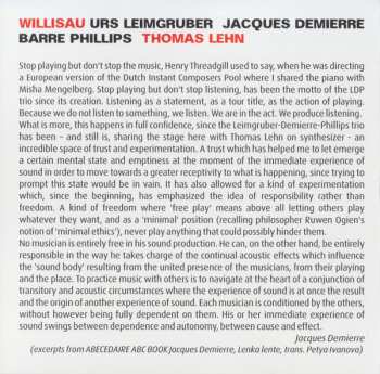 CD Urs Leimgruber / Jacques Demierre / Barre Phillips: Willisau 272269