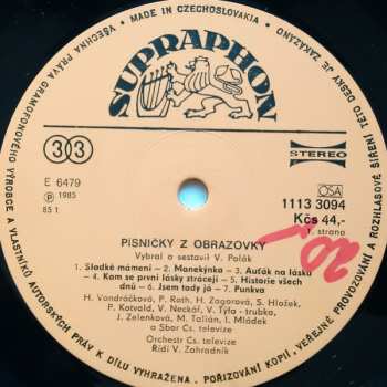 LP Václav Zahradník: Písničky Z Obrazovky S Václavem Zahradníkem A Orchestrem Čs. Televize 232223