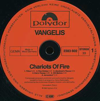 LP Vangelis: Chariots Of Fire