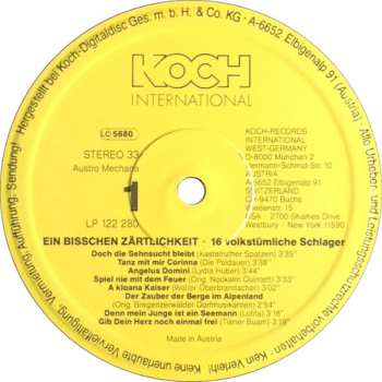 LP Various: Ein Bißchen Zärtlichkeit 16 Volkstümliche Schlager