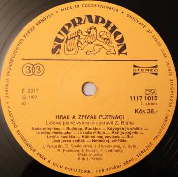 LP Various: Hrají A Zpívají Plzeňáci 275088