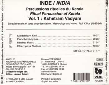 CD Various: Inde / India: Percussions Rituelles Du Kerala / Ritual Percussion Of Kerala - Vol. 1: Kshetram Vadyam 246857