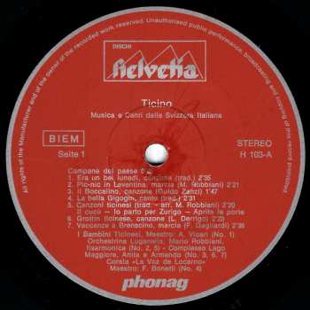 LP Various: Ticino (Musica E Canti Della Svizzera Italiana) 275618