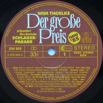 LP Various: Der Große Preis (Wim Thoelke Präsentiert Ihre Deutsche Schlagerparade - Neu '85) 387779