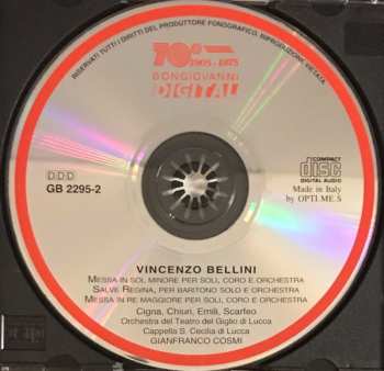 CD Vincenzo Bellini: Messa In Sol Minore, Salve Regina, Messa In Re Maggiore 189980