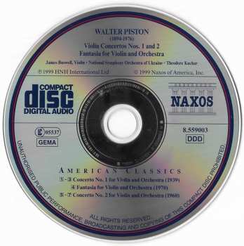 CD Walter Piston: Violin Concertos Nos. 1 And 2 • Fantasia For Violin And Orchestra 469944