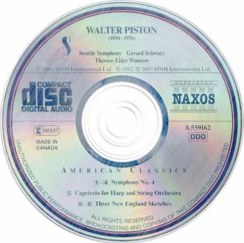 CD Walter Piston: Symphony No. 4 • Three New England Sketches • Capriccio For Harp And String Orchestra 302101