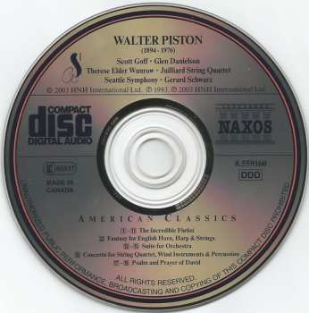 CD Walter Piston: The Incredible Flutist / Fantasy For English Horn, Harp And Strings / Concerto For String Quartet 323011