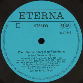 LP Werner Jacob: Die Silbermannorgel Zu Forchheim (Werner Jacob Spielt Bach) 140427